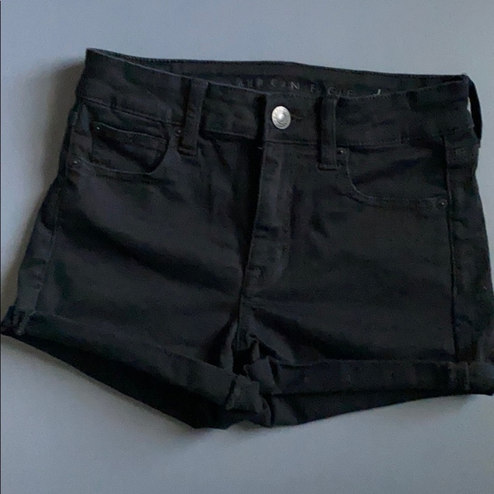 Black denim shorts